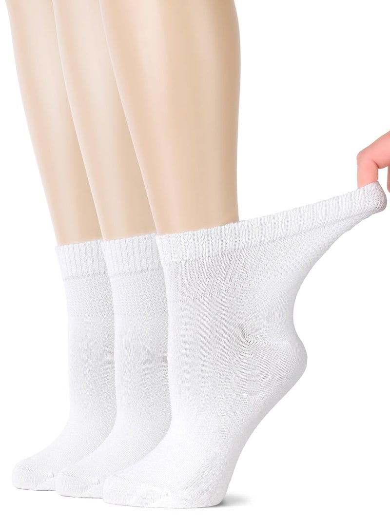 Hugh Ugoli Women's Rayon Ankle Loose Fit Diabetic Socks, Soft, Seamless Toe, Wide Stretchy, Non-Binding Top, 3 Pairs, White, Shoe Size: 10-12 - Image 1